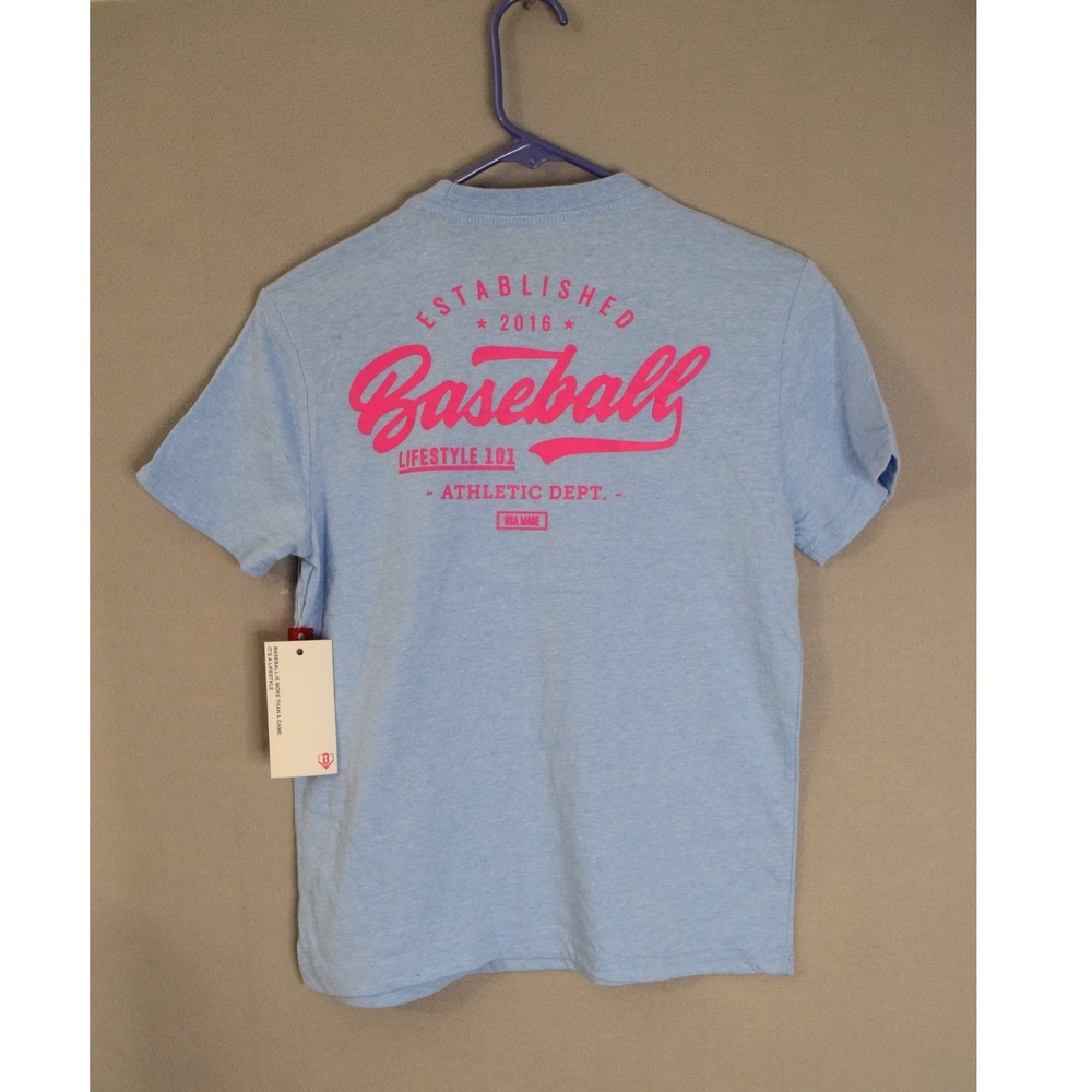 Baseball Graphic Short Sleeve Tee - Light Blue & Pink